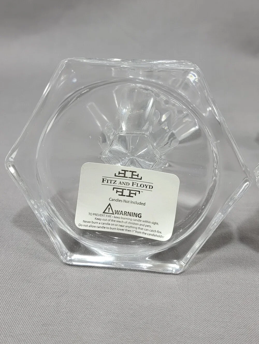 Fitz and Floyd Candlestick Peg Cup Holders Clear Glass Set of 2 Decorative